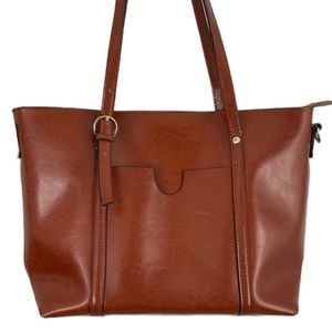 CLELO Adjustable Double Handle Shoulder/Tote Brown Soft Vegan Leather